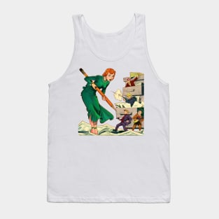 Beautiful Giant Redheaded Woman Brenda Starr Pencil Guns Mobsters Papers Green Dress Retro Comic Vintage Cartoon Book Tank Top